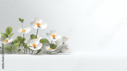 Different flowers of a meadow with grass in a row isolated on transparent  Pink flowers backgrounds outdoors nature
