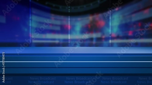 News studio background world map with anchor table 