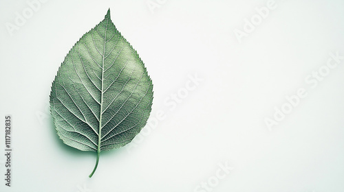 Single Green Leaf on White Background   Nature Photography photo