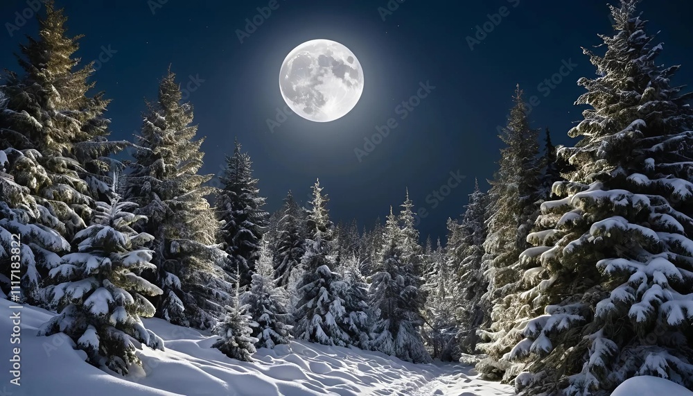 Winter forest on a moonlit night Winter forest on a moonlit night