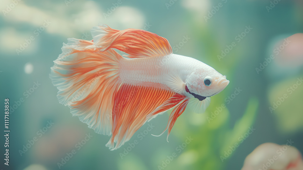 Graceful betta fish underwater, ethereal white tropical pet, elegant swimming aquarium exotic closeup, beautiful nature tail, colorful elegant vivid. Graceful betta fish underwater, ethereal white tropical pet, elegant swimming aquarium exotic closeup, beautiful nature tail, colorful elegant vivid.