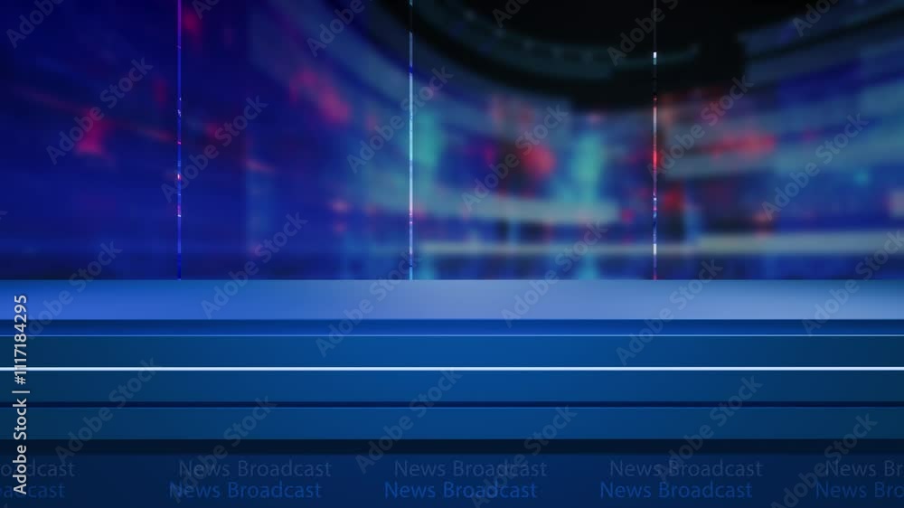News studio background world map with anchor table 