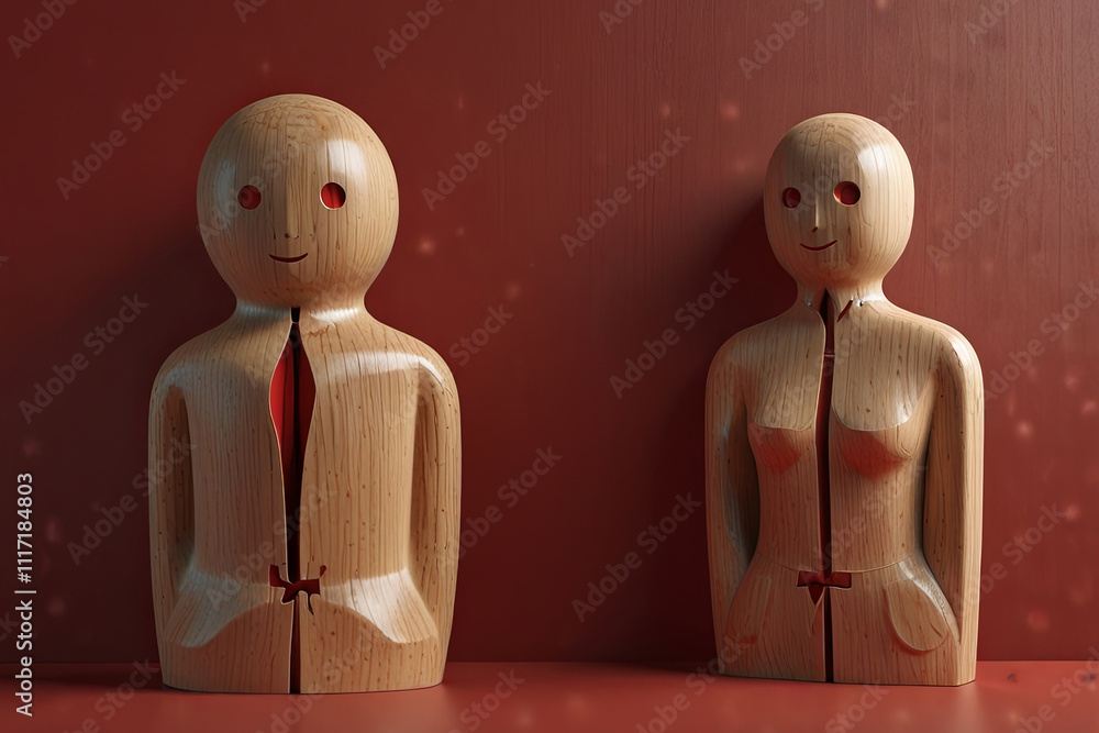 Obraz premium Wooden Figures Leading a Crowd of People 