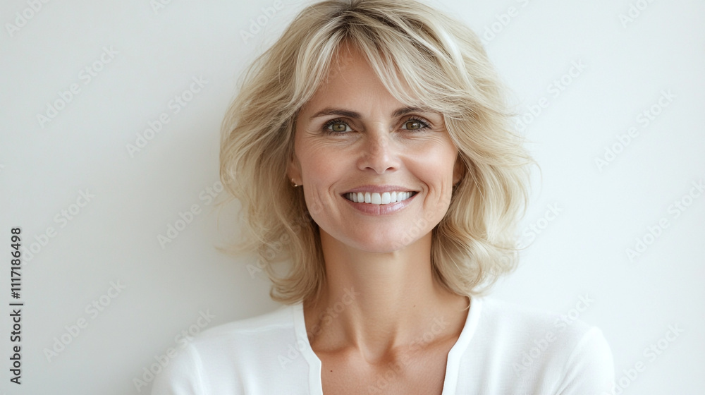 Happy Mature Woman Smiling Portrait Blonde Hair Happy Mature Woman Smiling Portrait Blonde Hair