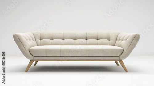 Elegant Modern Couch with Cream Fabric and Wooden Legs