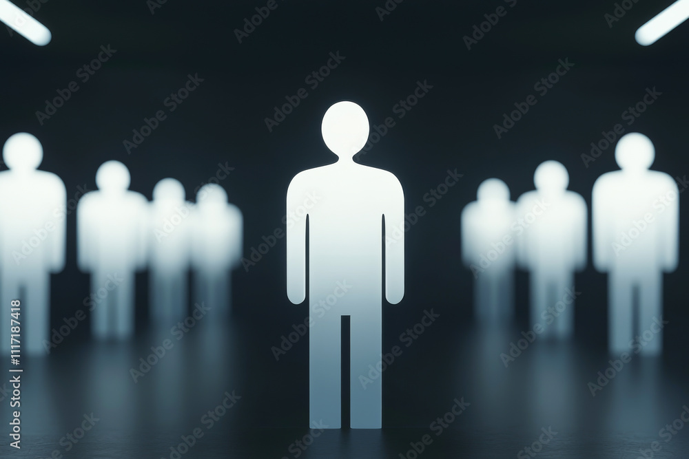 Silhouetted figures in a dark environment, emphasizing individuality and solitude. Silhouetted figures in a dark environment, emphasizing individuality and solitude.