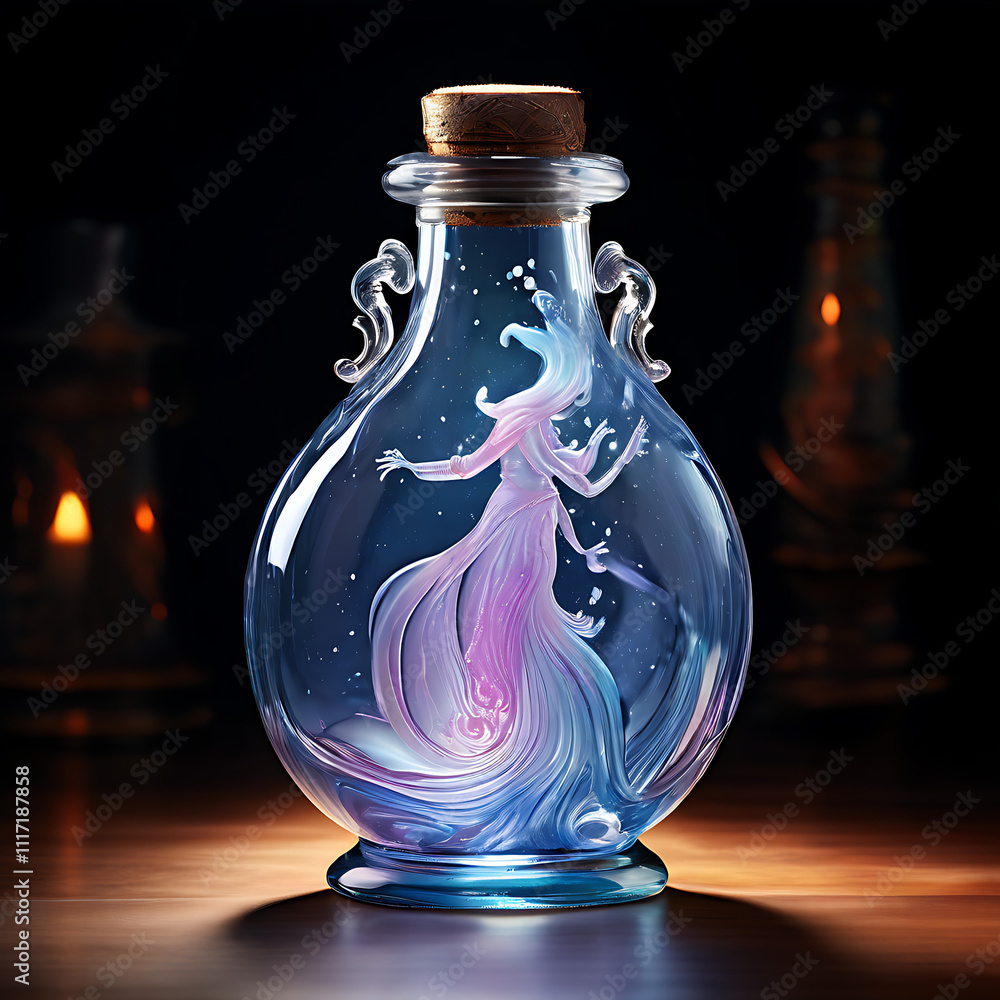 a genie designed glass
bottle the genie is portrayed
as a mystical ethereal figure
with a humanoid a genie designed glass
bottle the genie is portrayed
as a mystical ethereal figure
with a humanoid