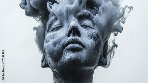 Ethereal portrait with swirling smoke, exploring themes of identity and emotion.