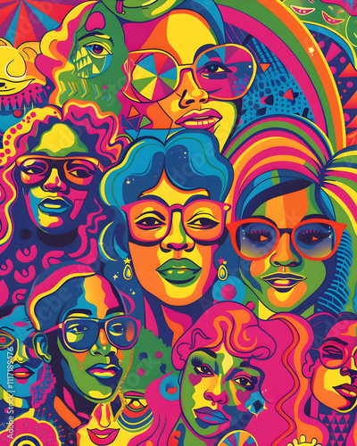 Wallpaper Mural A colorful painting of women with glasses and sunglasses. The painting is a representation of the diversity of women and their unique styles Torontodigital.ca