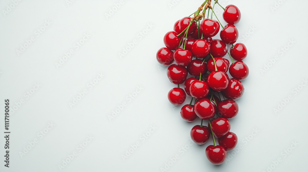 Fresh Red Cherries Bunch on White Background Fresh Red Cherries Bunch on White Background