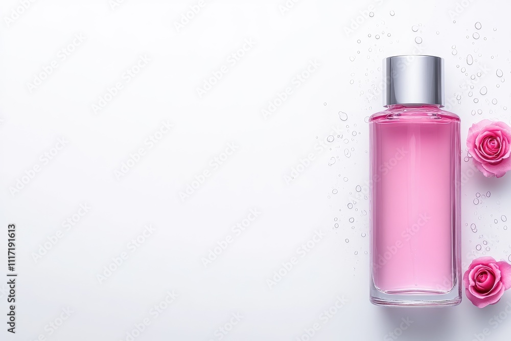 Fresh Pink Roses and White Flowers Framing a Beauty Product on Shimmering Water, mockup Product Skincare and Cosmetic Fresh Pink Roses and White Flowers Framing a Beauty Product on Shimmering Water, mockup Product Skincare and Cosmetic