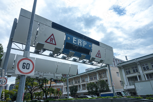 Photography View Of An Electronic Road Pricing (ERP) Toll On The Street In Singapore City