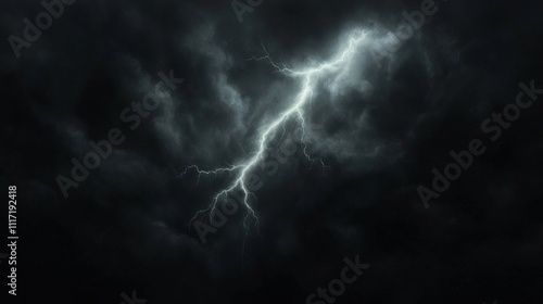 Dramatic lightning strike through dark stormy clouds.