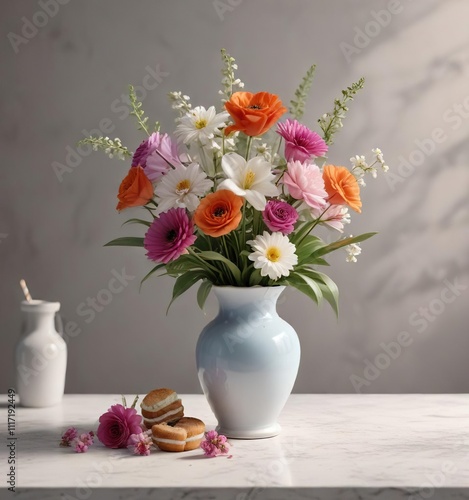 Wallpaper Mural Flowers arranged in a vase with a sweet treat, dessert, gourmet treats, gift for sweetheart Torontodigital.ca