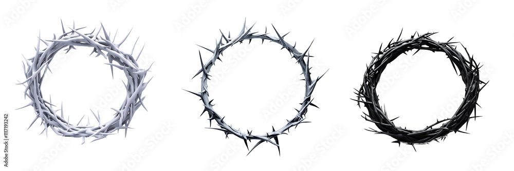 Fototapeta premium Set of a crown of thorns with sharp points, isolated on a transparent background.