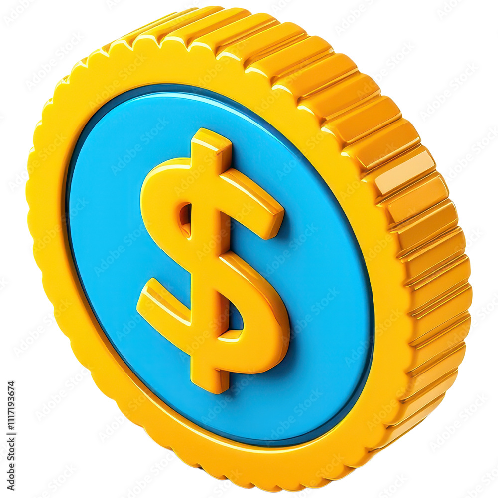 Obraz premium Vibrant Yellow and Blue Dollar Coin Representing Financial Prosperity and Wealth