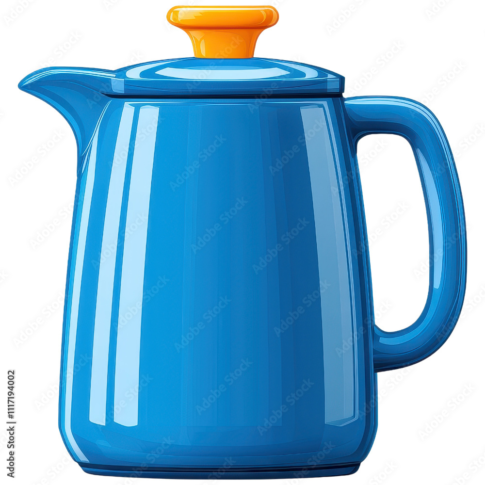 Fototapeta premium Bright Blue Coffee Pot with Orange Lid, a Whimsical Kitchenware Piece for Your Home Collection