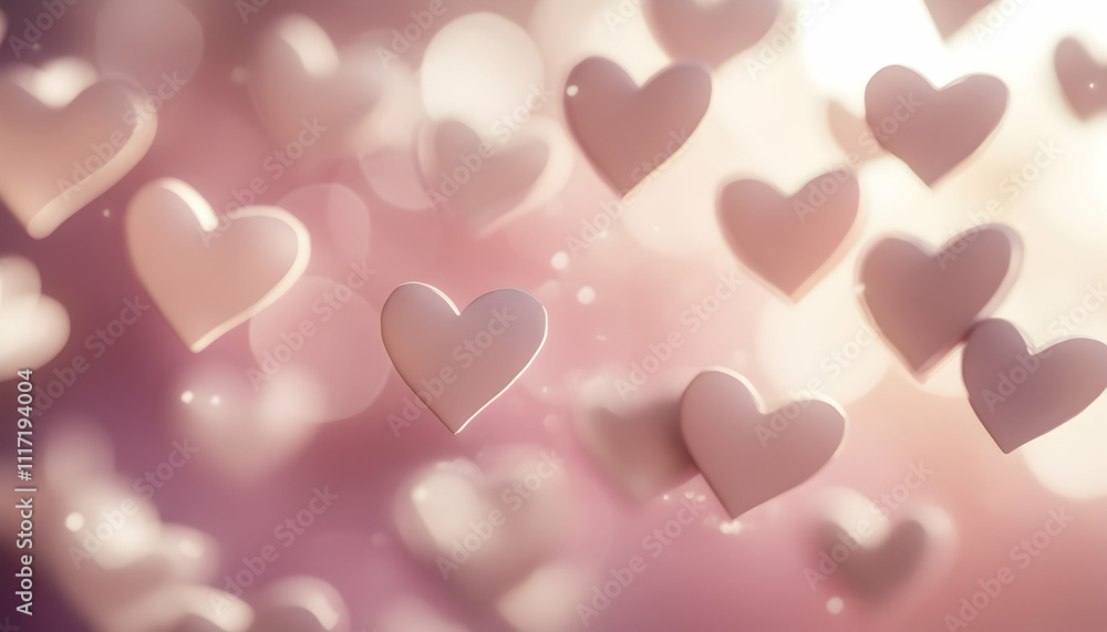 Abstract romantic background with soft pink bokeh and floating hearts, perfect for Valentine's Day or love-themed designs. Abstract romantic background with soft pink bokeh and floating hearts, perfect for Valentine's Day or love-themed designs.