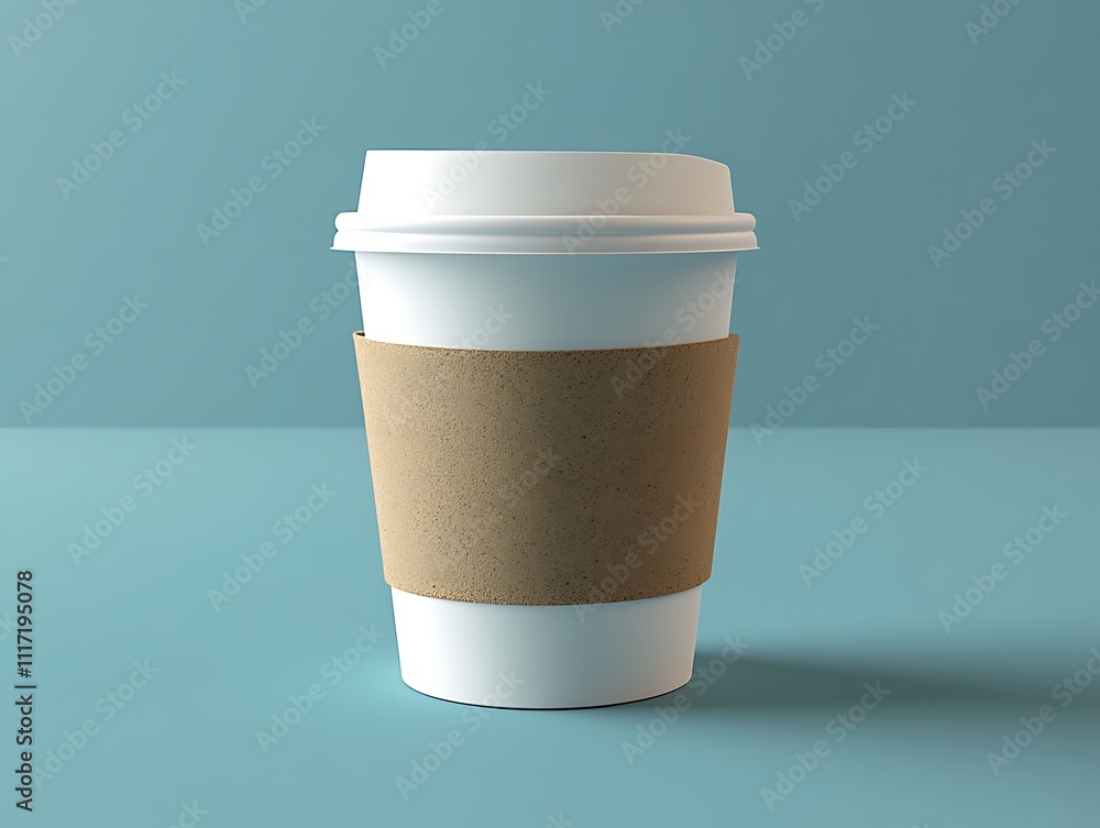 A Single White Coffee Cup With Brown Sleeve A Single White Coffee Cup With Brown Sleeve