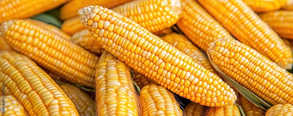 Close-Up of Fresh Golden Corn Cobs Showcasing Ripe and Vibrant Kernels Close-Up of Fresh Golden Corn Cobs Showcasing Ripe and Vibrant Kernels