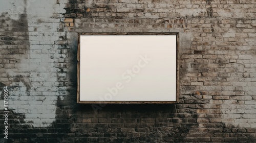 Empty Wooden Frame on Weathered Brick Wall for Creative Design or Art