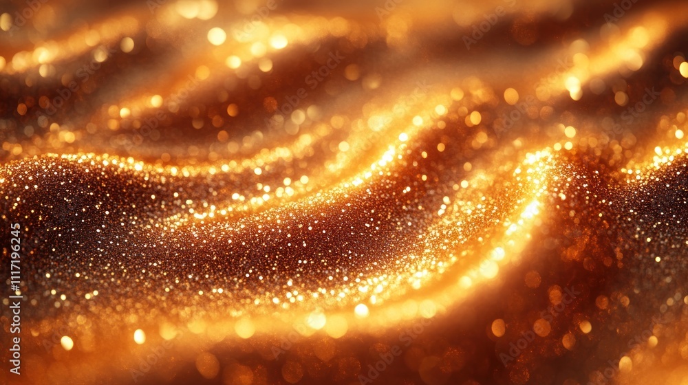 Abstract golden glitter texture with soft waves and bokeh lights. Abstract golden glitter texture with soft waves and bokeh lights.