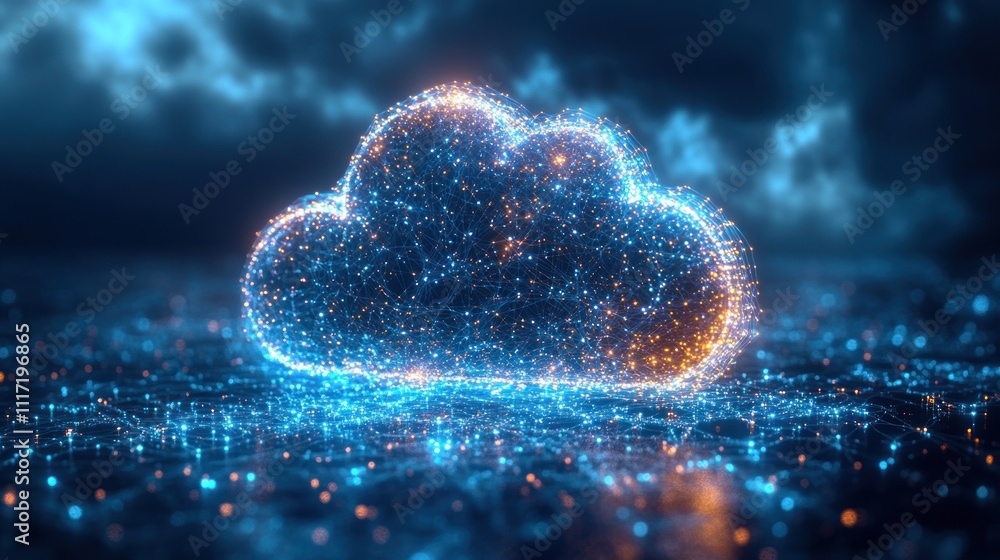Glowing cloud symbol, digital data, futuristic technology concept. Glowing cloud symbol, digital data, futuristic technology concept.