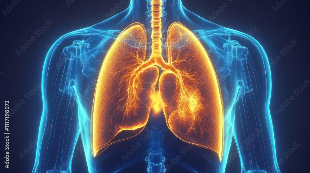 3D rendering of human lungs and heart within the rib cage, showcasing respiratory system anatomy. 3D rendering of human lungs and heart within the rib cage, showcasing respiratory system anatomy.