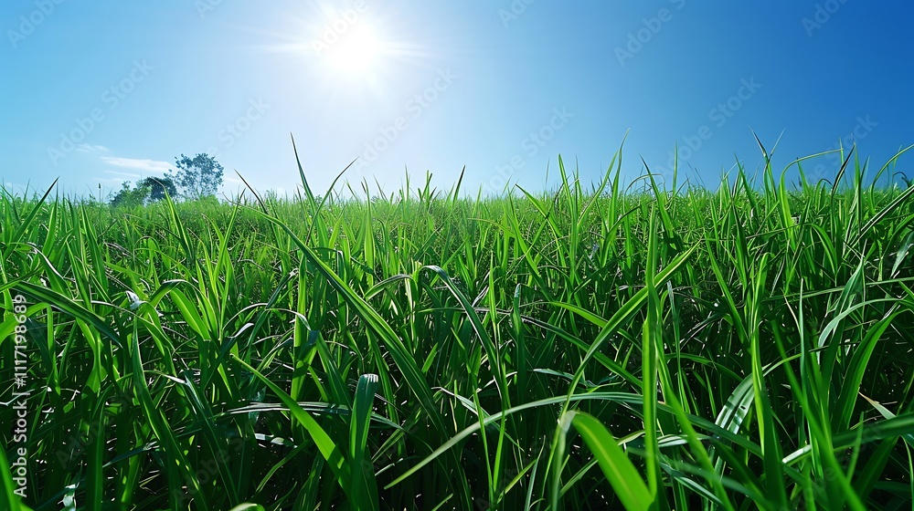 Fototapeta premium Collection of Vibrant Green Grass, Dew, Wildflowers, and Nature Scenes in Various Settings