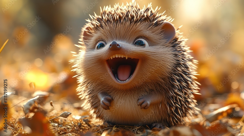 Happy hedgehog in autumn leaves. Happy hedgehog in autumn leaves.