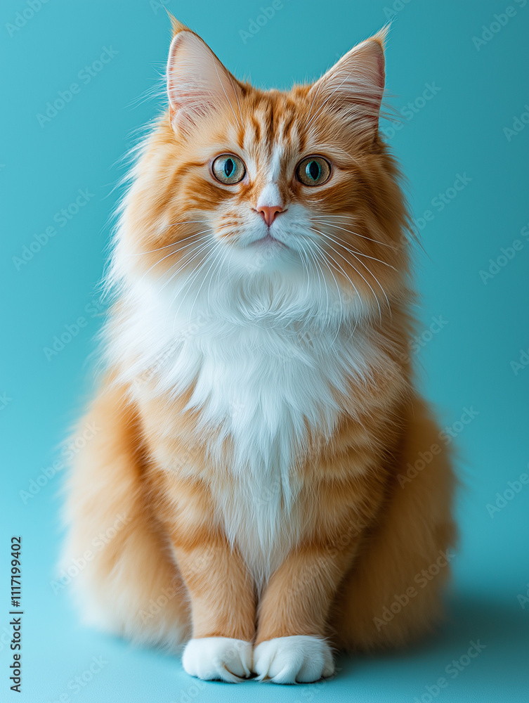Fototapeta premium A Ai Cat On With Light Blue Background