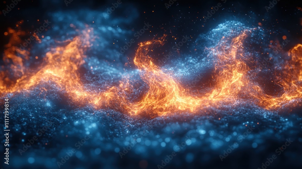 Abstract fiery blue and orange waves on dark background. Abstract fiery blue and orange waves on dark background.