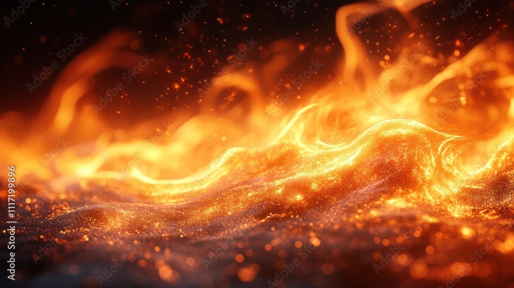 Fiery orange and yellow flames burning, glowing embers and sparks. Fiery orange and yellow flames burning, glowing embers and sparks.