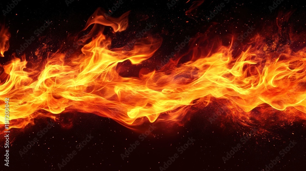 Fiery orange and yellow flames stream across a dark background. Fiery orange and yellow flames stream across a dark background.