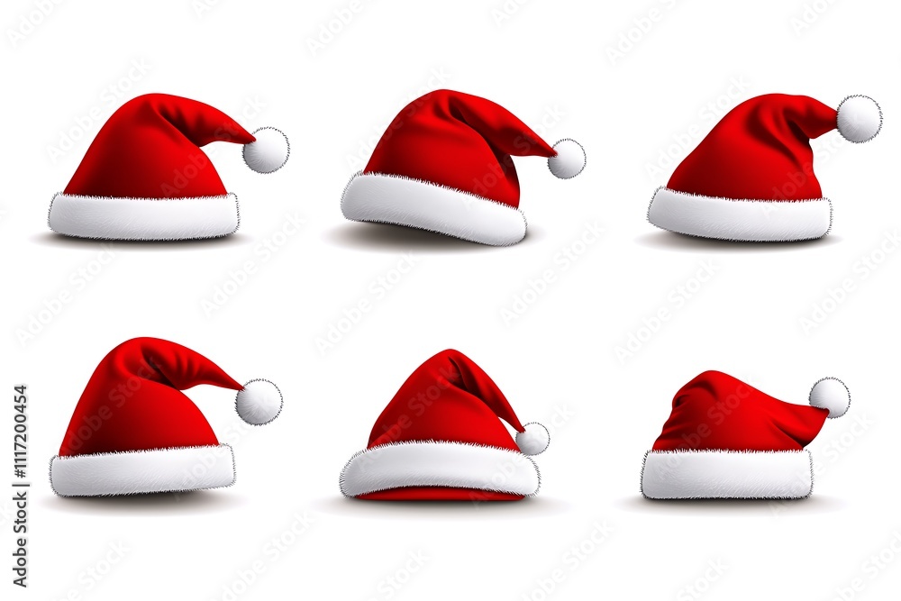 Six Red Santa Hats In Various Poses Six Red Santa Hats In Various Poses