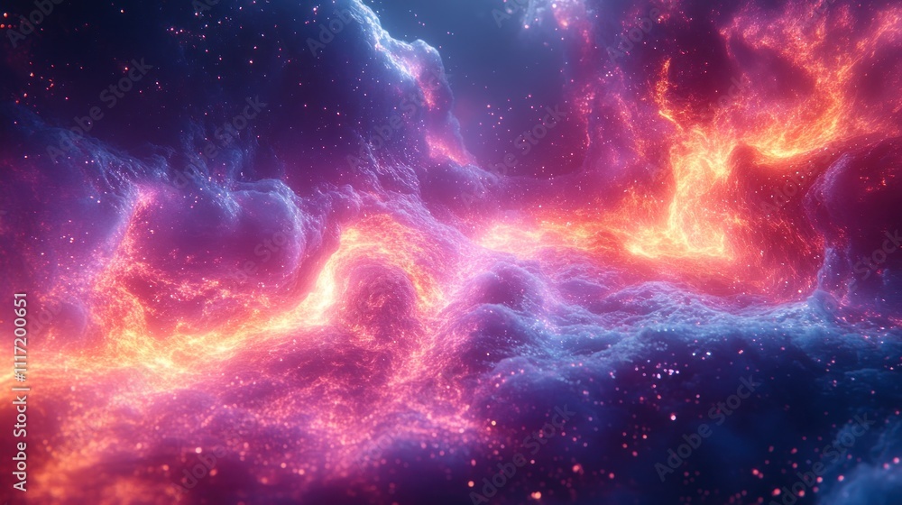 Abstract cosmic nebula with vibrant red and blue energy swirls and glowing particles. Abstract cosmic nebula with vibrant red and blue energy swirls and glowing particles.