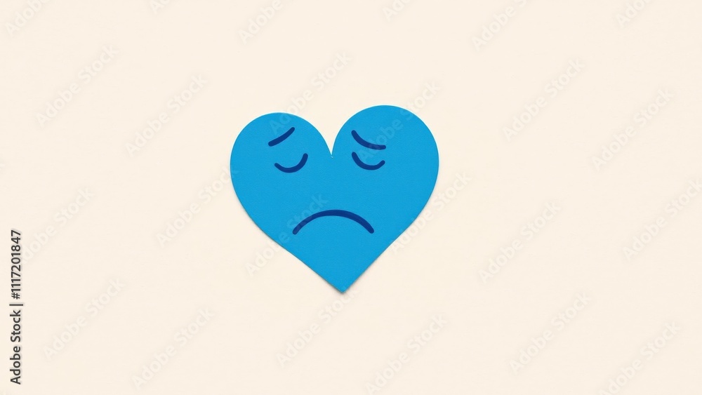 Blue Heart with Sad Expression: Perfect for Emotionally Evocative Content Blue Heart with Sad Expression: Perfect for Emotionally Evocative Content