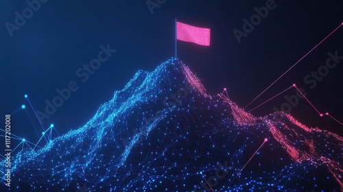 Digital flag summit mountain peak 3d visualization virtual environment futuristic concept for seo impact