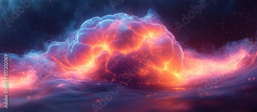 Fiery cosmic cloud formation with swirling nebula and glowing embers.