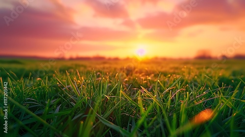 Collection of Vibrant Green Grass, Dew, Wildflowers, and Nature Scenes in Various Settings