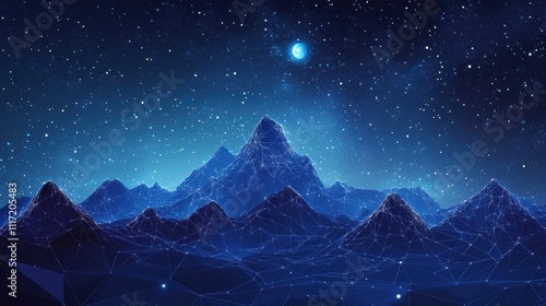 Starry night mountain landscape digital art peaceful environment cosmic viewpoint nature concept for relaxation photo