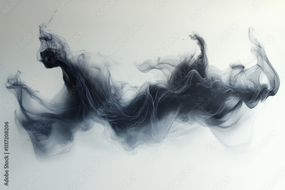Abstract dark gray ink swirling in water, creating dynamic, flowing shapes against a light background. Abstract dark gray ink swirling in water, creating dynamic, flowing shapes against a light background.