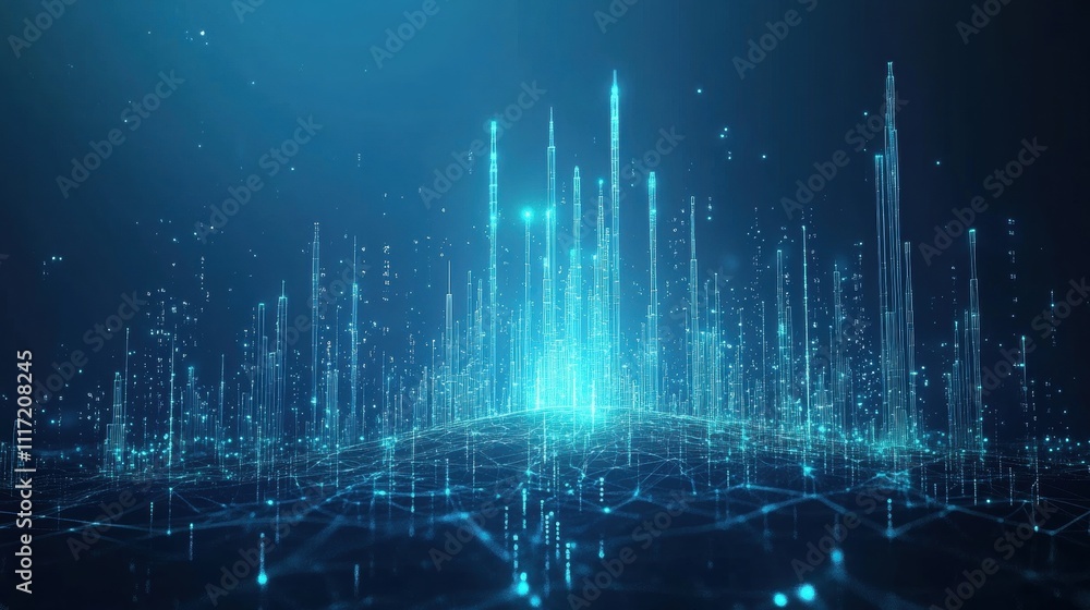 Fototapeta premium Dynamic data visualization digital space abstract art futuristic environment wide angle view technology concept