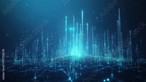 Dynamic data visualization digital space abstract art futuristic environment wide angle view technology concept