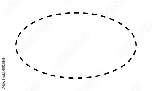 Dotted oval figure isolated on white background. Basic geometric shape with dashed line. Cut here pictogram. Vector outline illustration.