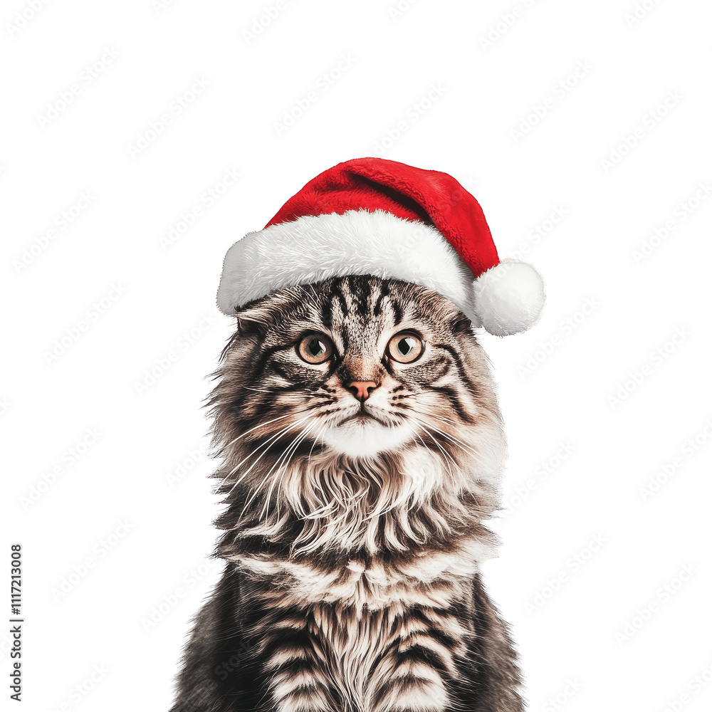 Cat in Santa hat isolated on white Cat in Santa hat isolated on white