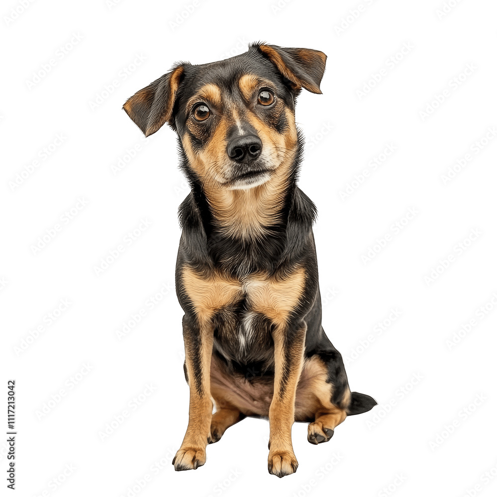 Black and brown dog isolated on white