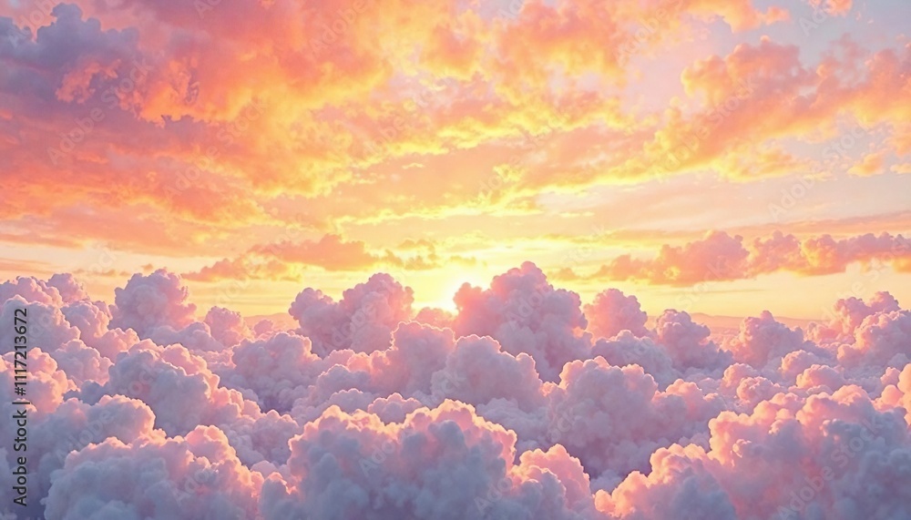 Vibrant sunset sky with fluffy white clouds in front, landscape photography, colorful sky Vibrant sunset sky with fluffy white clouds in front, landscape photography, colorful sky
