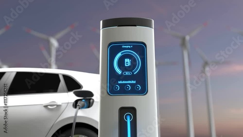 Electric Vehicle Charging Station with Clean Energy Technology, Sustainable energy electric vehicle concept