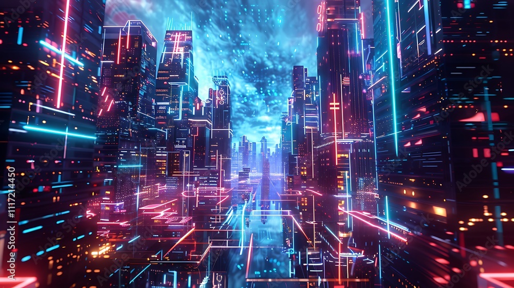 Dynamic Fusion of Neon Cityscapes and Futuristic Tech Art Imagery Dynamic Fusion of Neon Cityscapes and Futuristic Tech Art Imagery